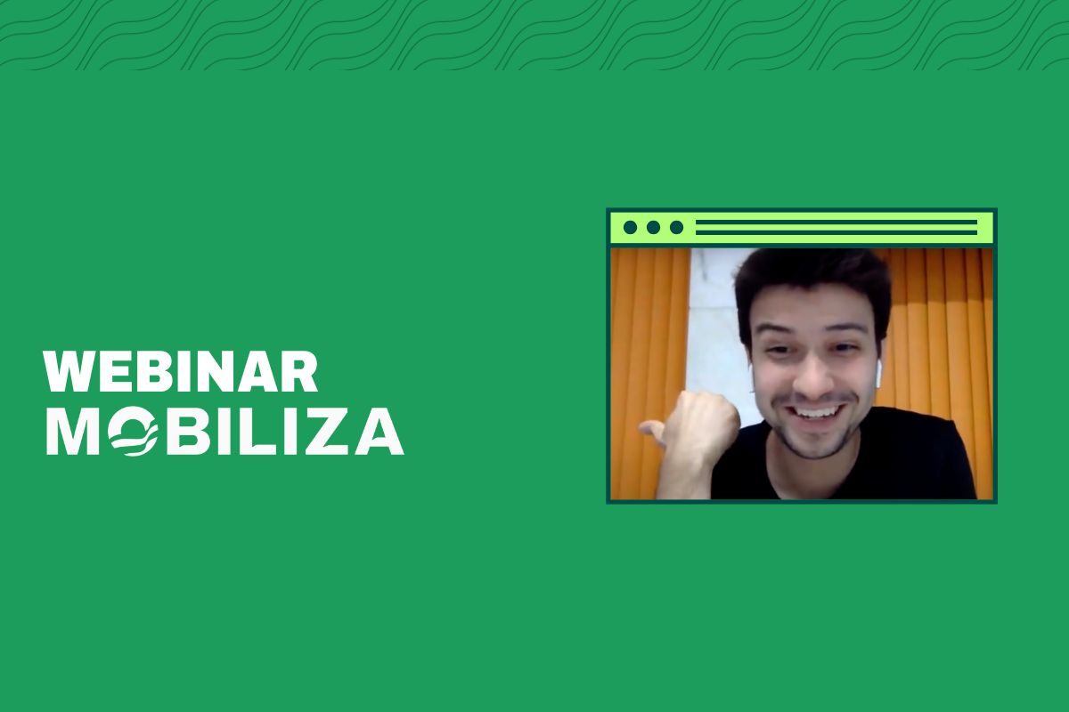 Imagem escrito Webinar Mobiliza e foto do convidado Thiago Crucitti